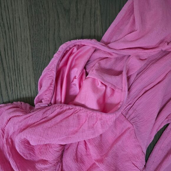 Rodebjer Adilah Ruched Long Balloon Sleeve Mini Dress in Moroccan Rose Pink - Picture 13 of 15